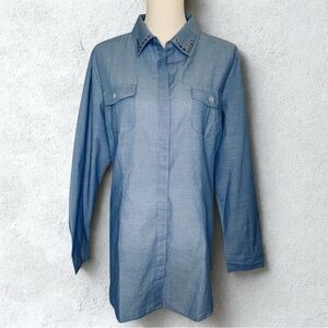 NWOT Serena Williams Button Down Long Sleeve Shirt Women XL Cotton Baby Blue